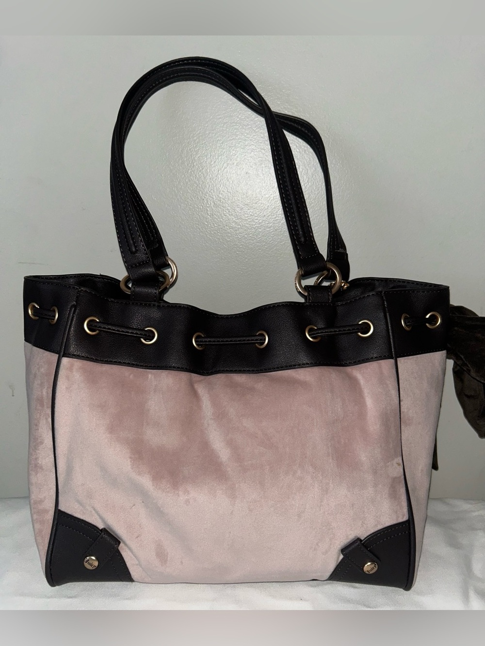 NEW! JUICY COUTURE Daydreamer Classic Scottie Dogs Velour Tote Dusty Blush Pink - Picture 3 of 5